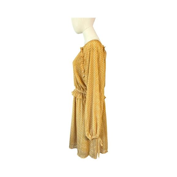 BTFL-Life Gold Long Sleeve Mini Dress Size L Ruffle Waist Lined Nordstrom NWT - Picture 6 of 11